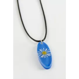 Papatya Oval Epoksi Kolye-Mavi