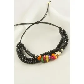 3Lü Kırık Doğaltaş Kristal Zincirli Bileklik-Renkli