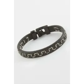 Labirent Kaliteli Suni Deri Bileklik-Siyah