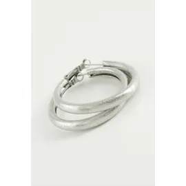 Simli Boru Halka Küpe 3,5 cm-Gümüş Rengi