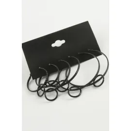 Noktalı İç İçe Metal Halka Küpe 6 Adet-Siyah