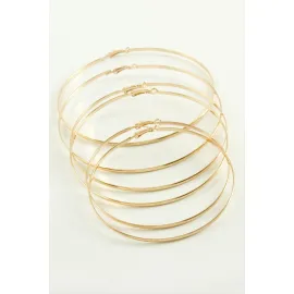 Düz Metal Halka Küpe 6 Adet-Sarı