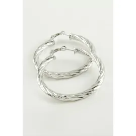 Burgulu Halka Küpe 4,5 cm-Gümüş Rengi