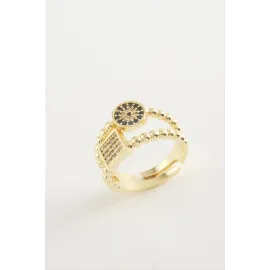 Kare Nazar Taşlı Yüzük-Gümüş Rengi