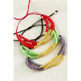 Top Metal Üçlü Kristal Bileklik-Kırmızı