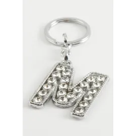 Gümüş Renkli Taşlı Harf Anahtarlık-M