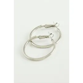 Metal Halka Küpe 3 Cm-Gümüş Rengi