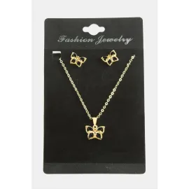 Kelebek Zirkon Taşlı Set Kolye-Siyah