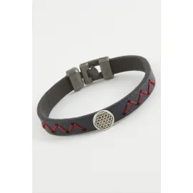 Zemin Desenli Kaliteli Suni Deri Bileklik-Lacivert