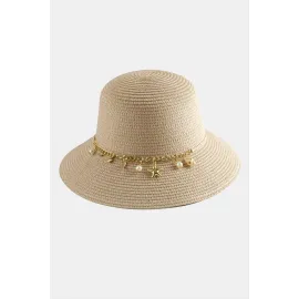 Deniz Kabuğu Zincirli Hasır Şapka-Açık Pembe