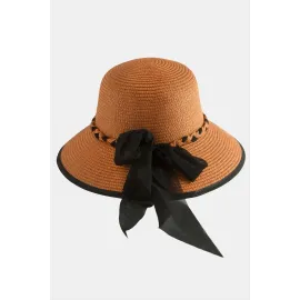 Fiyong Örgülü Hasır Şapka-Kiremit