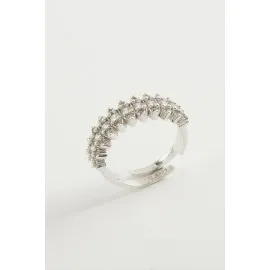 Oval Zirkon Taşlı Yüzük-Gümüş Rengi