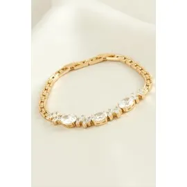 Xuping Oval Zirkon Taşlı Lüks Çelik Bileklik-Roz