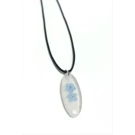 Unutma Çiçeği Oval Epoksi Kolye-Beyaz