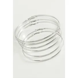 Düz Metal Halka Küpe 6 Adet-Gümüş Rengi