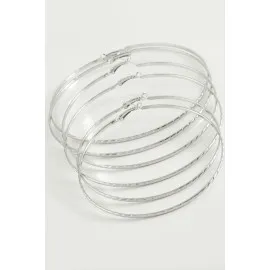 Zincir Desenli Metal Halka Küpe 6 Adet-Gümüş Rengi