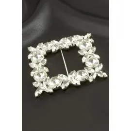 Çiçek Kare Taşlı Kemer Tokası-Yeşil