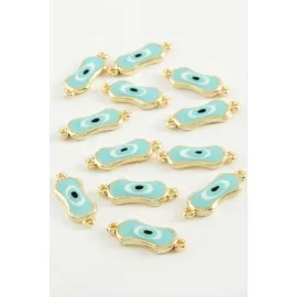 Oval Nazar Çift Kulplu Mineli Bileklik Ve Kolye Ucu Aparatı 1 Adet-Turkuaz