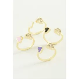 Kalp Taşlı Mineli Eklem Yüzük-Gümüş Rengi