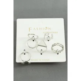 5 Adet Karışık Lüks Eklem Yüzük-Gümüş Rengi