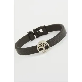 Hayat Ağacı Kaliteli Suni Deri Bileklik-Siyah