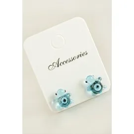 Kaplumbağa Cam Küpe-Açık Mavi