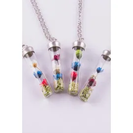 Çuvuk Mantar Tıpalı Fanus Canlı Kolye-Gümüş Rengi