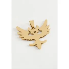 Çift Başlı Kartal Çelik Kolye Ucu 3,5 Cm-Sarı