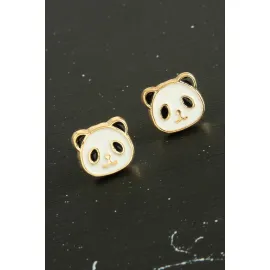 Panda Mineli Minik Küpe-Beyaz