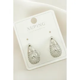 Xuping Su Damlası Zirkon Taşlı Lüks Çelik Küpe-Gümüş Rengi