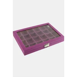 24 Bölmeli Cam Kapaklı Anfora Kumaş Sunum Tablosu 24X34 cm-Mor