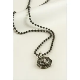 Aslan Top Zincirli Erkek Kolye-Siyah