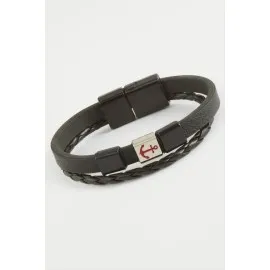 Çapa Kaliteli Mıknatıslı Suni Deri Bileklik-Siyah