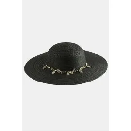 Üçgen Deniz Kabuğu Hasır Şapka-Siyah