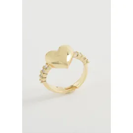 Kalp Taşlı Metal Yüzük-Sarı