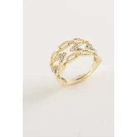 Zincir Şekilli Zirkon Taşlı Yüzük-Gümüş Rengi