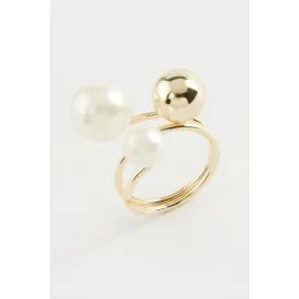 Yuvarlak İnci Metal Yüzük-Gümüş Rengi