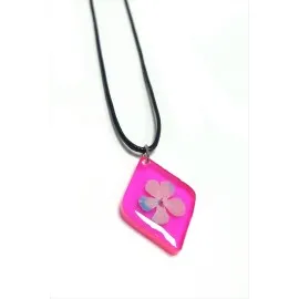 Kartopu Çiçeği Baklava Dilimli Epoksi Kolye-Pembe