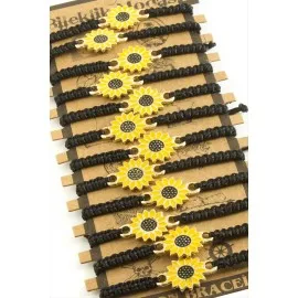 Papatya Makrome Örgülü Bileklik-Sarı