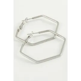 Beşgen Halka Küpe 5,5 Cm-Gümüş Rengi