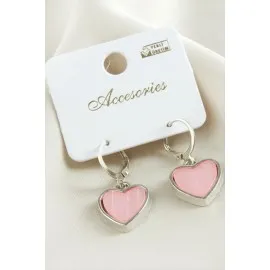 Kalp Polyester Küpe-Açık Pembe