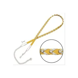 Örgülü Deri Taşlı Kemer-Sarı