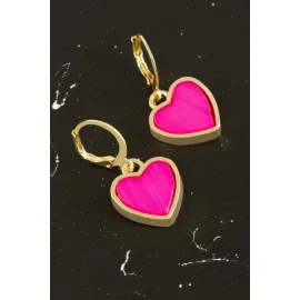 Kalp Polyester Küpe-Pembe