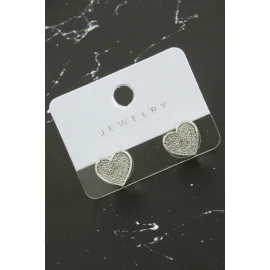 Kalp Zirkon Taşlı Küpe-Gümüş Rengi