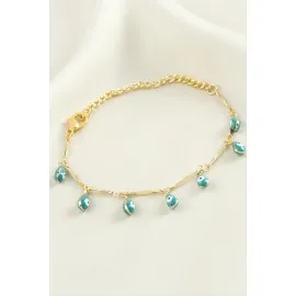 Damla Nazar Boncuk Mineli Bileklik-Petrol Yeşili