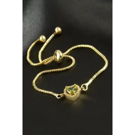 Kalp Zirkon Taşlı Asansörlü Bileklik  Ciddi İlişki Bilekliği-Yeşil