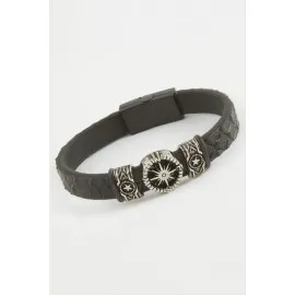 Yıldız Kaliteli Mıknatıslı Suni Deri Bileklik-Siyah