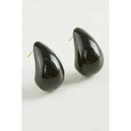 Su Damlası Lüks Çelik Küpe-Siyah