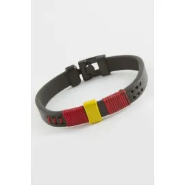 Taraftar Kaliteli Suni Deri Bileklik-Kırmızı