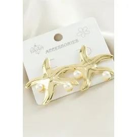 Deniz Yıldızı Metal İnci Küpe-Gümüş Rengi